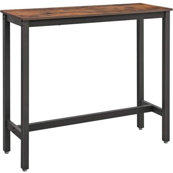 Table de Bar, Table Haute Fine, Table de Cuisine, Table de Salle à Manger, avec Cadre métallique Robuste, 120 x 40 x 100 cm, Montage Facile, Marron