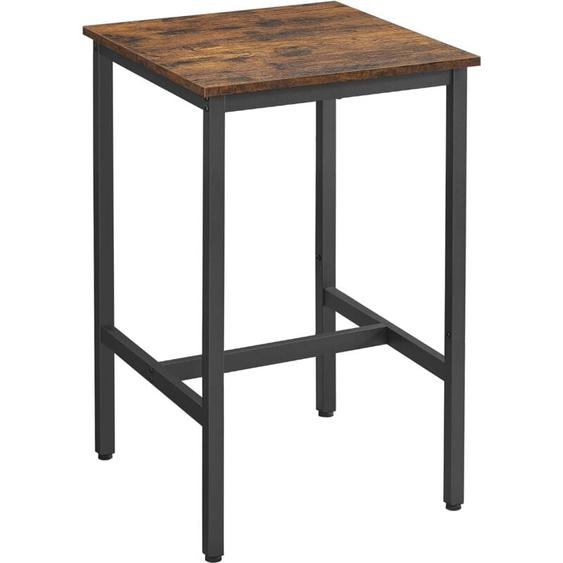 Vasagle Table Haute, Table de Bar Carrée, Cadre en Acier, 60 x 60 x 92 cm, Montage Facile, pour Cuisine, Salon, Style Industriel, Marron