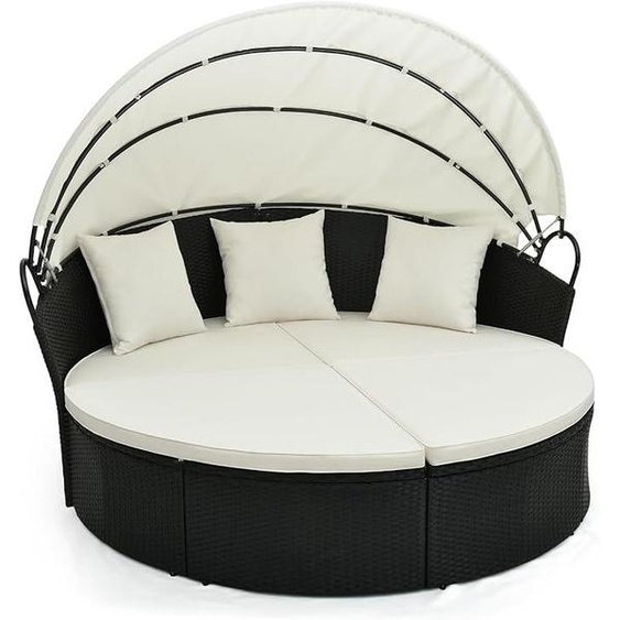 Sonneninsel en rotin avec toit, transat pour 2 personnes, chaise longue de jardin avec coussins pour lassise et le dossier, mobilier de salon dextérieur, îlot de relaxation pour jardin et terrasse