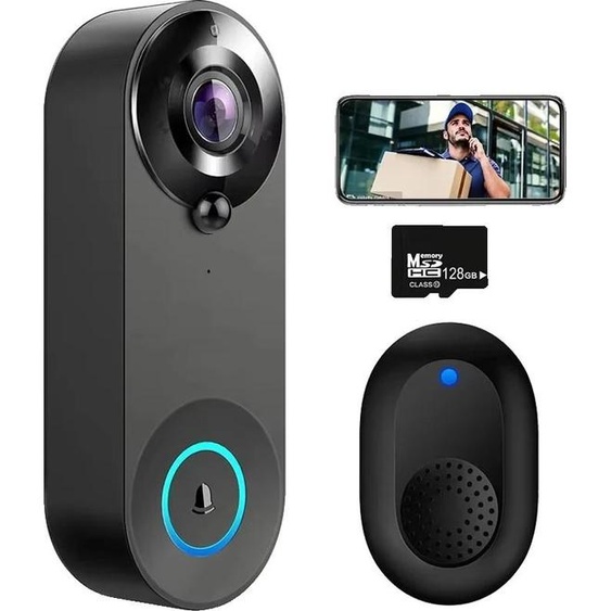 Sonnette de porte vidéo, Connexion sans fil, Détection de mouvement PIR, Sonnette de porte 128G