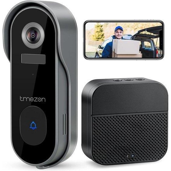 Sonnette vidéo avec audio bidirectionnel, vision nocturne, notifications via lapplication, noir