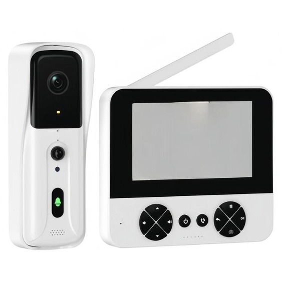 Sonnette vidéo intelligente - Caméra de porte Wi-Fi - Écran IPS 10,9 cm - Caméra 1,3 MP - Audio bidirectionnel - Vision nocturne - Détection de mouvement - Blanc