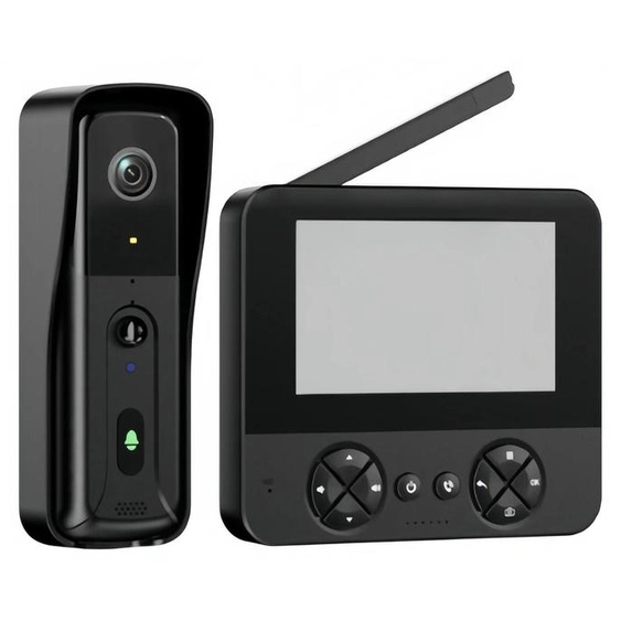 Sonnette vidéo intelligente - Sonnette avec caméra - Écran IPS de 10,9 cm - Wi-Fi - Audio bidirectionnel - Vision nocturne - Détection de mouvement - Caméra 1,3 MP - Noir
