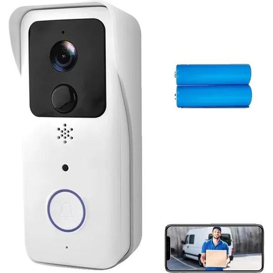 Sonnette vidéo sans fil, caméra HD 1080P, alertes intelligentes, pile blanche, prise UE, pile blanche, prise UE