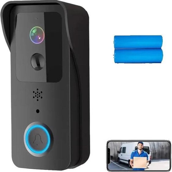 Sonnette vidéo sans fil, caméra HD 1080P, alertes intelligentes, pile noire, prise UE, pile noire, prise UE
