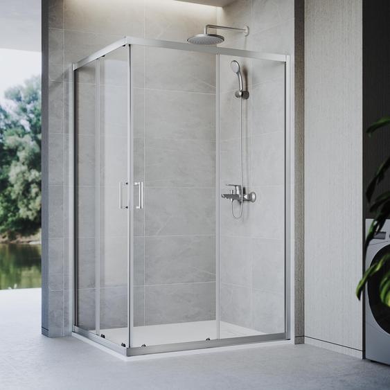 SONNI 100 x 120 x 185 cm argent Pare-douche , porte coulissante avec rail supérieur et inférieur, verre de 5 mm, cadre de porte avec plage de réglage de 21 mm