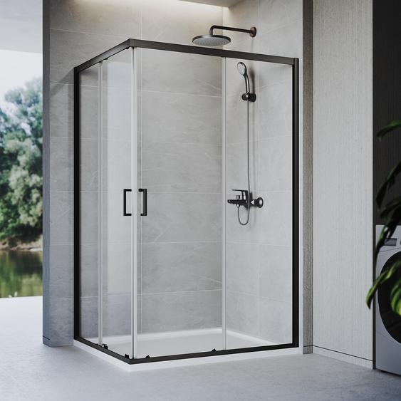 SONNI 100 x 120 x 185 cm noir mat Paroi de douche , porte coulissante avec rails supérieur et inférieur, verre de 5 mm, cadre de porte avec plage de réglage de 20 mm