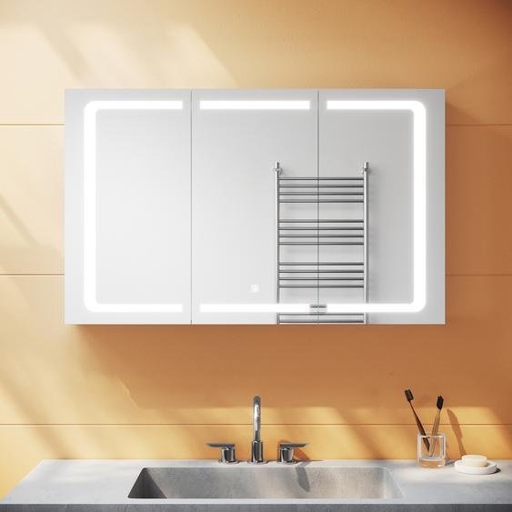 SONNI 105x65cm 3 portes inox Armoire de toilette avec éclairage LED 3 couleurs Touch switching Charnière sans fil Design avec prise rasoir