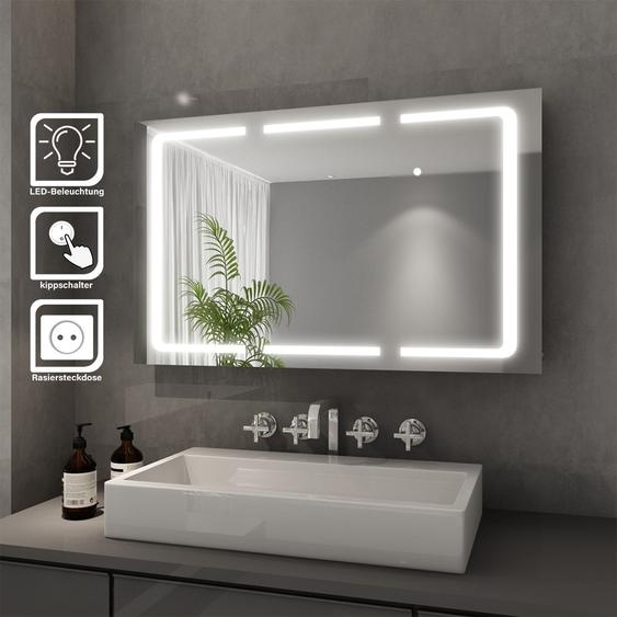 SONNI 105x65cm 3 portes inox Armoire de toilette avec éclairage LED Interrupteur à bascule IP44 avec prise rasoir