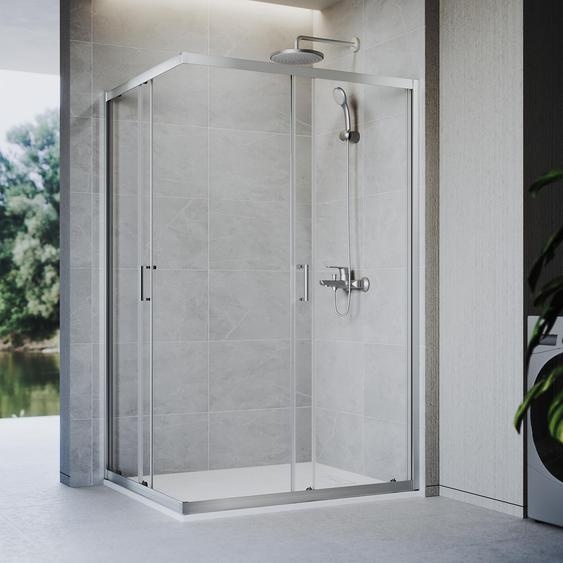SONNI 120 x 120 x 185 cm argent Paroi de douche , porte coulissante avec rail supérieur et inférieur, verre de 5 mm, cadre de porte avec plage de réglage de 20 mm