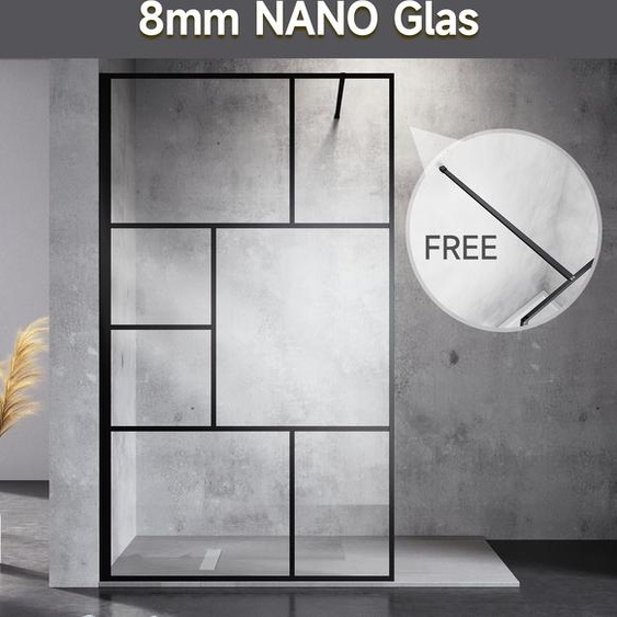 SONNI 120×200cm Walk-In Paroi de douche 8mm Nano ESG verre clair Paroi de douche-grille noire