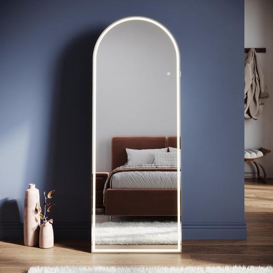 SONNI 160 x 60 x 3,5 cm Miroir de dressing sur pied bombé blanc avec éclairage LED et prise de courant pour montage mural