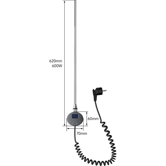 SONNI 600W Anthracite Porte-serviettes électrique Régulation de température Bar Tube chauffant intelligent Thermostat LED Affichage Porte-serviettes Thermostat