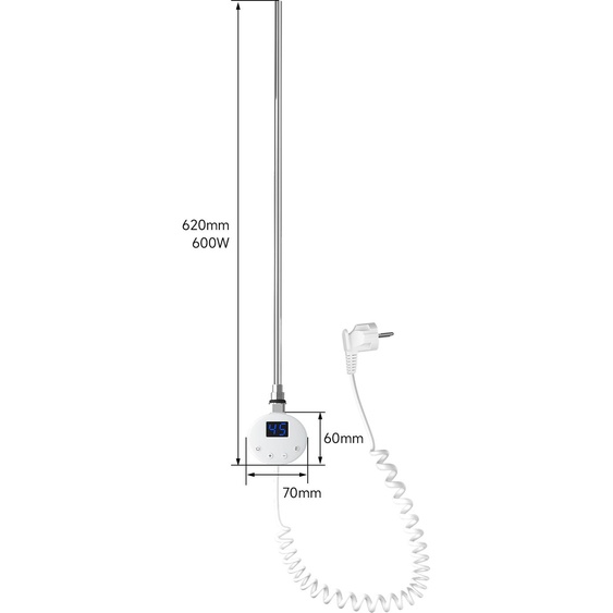 SONNI 600W Blanc Porte-serviettes électrique Régulation de température Bar Tube chauffant intelligent Thermostat LED Affichage Porte-serviettes Thermostat