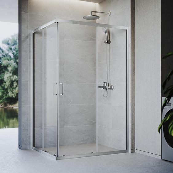 SONNI 70 x 76 x 185 argent Paroi de douche , porte coulissante avec rail supérieur et inférieur, verre de 5 mm, cadre de porte avec plage de réglage de 20 mm