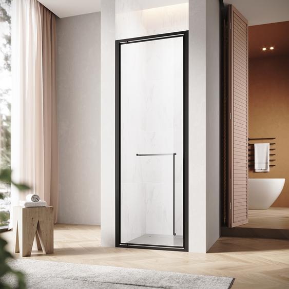 SONNI 70x195 cm noir mat Charnières invisibles Porte de douche, 6mm verre de sécurité, porte de douche avec un mot