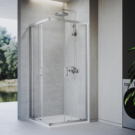 SONNI 76 x 120 x 185 cm argent Pare-douche , porte coulissante avec rail supérieur et inférieur, verre de 5 mm, cadre de porte avec plage de réglage de 20 mm
