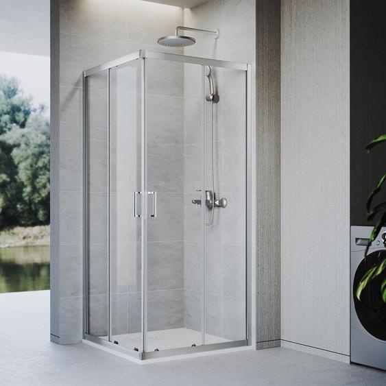 SONNI 76 x 90 x 185 cm argent Paroi de douche , porte coulissante avec rails supérieur et inférieur, verre de 5 mm, cadre de porte avec plage de réglage de 20 mm