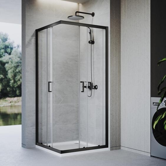 SONNI 80 x 120 x 185 cm noir mat Paroi de douche , porte coulissante avec rails supérieur et inférieur, verre de 5 mm, cadre de porte avec plage de réglage de 20 mm
