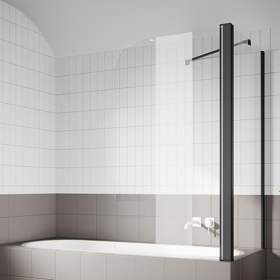 SONNI 80cm panneau de baignoire avec paroi latérale hauteur : 140cm, écran de douche noir, verre NANO 6mm, paroi latérale 70cm