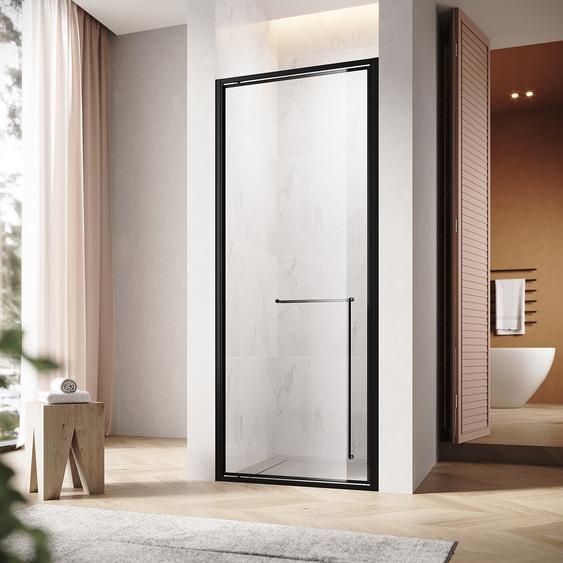 SONNI 80x195 cm noir mat Charnières invisibles Porte de douche, 6mm verre de sécurité, porte de douche avec un mot