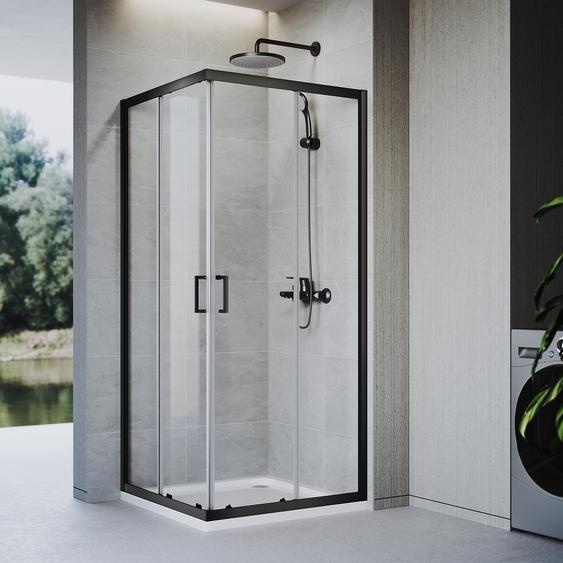 SONNI 90 x 90 x 185 cm noir mat Paroi de douche , porte coulissante avec rails supérieur et inférieur, verre de 5 mm, cadre de porte avec plage de réglage de 20 mm