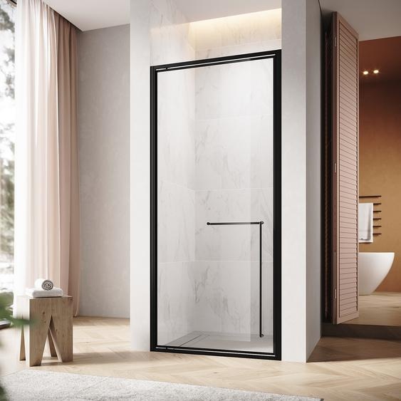 SONNI 90x195 cm noir mat Charnières invisibles Porte de douche, 6mm verre de sécurité, porte de douche avec un mot
