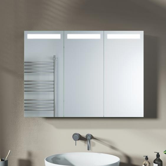 SONNI 90x65x13cm 3 portes inox Armoire de toilette avec interrupteur à bouton-poussoir Eclairage LED avec prise rasoir