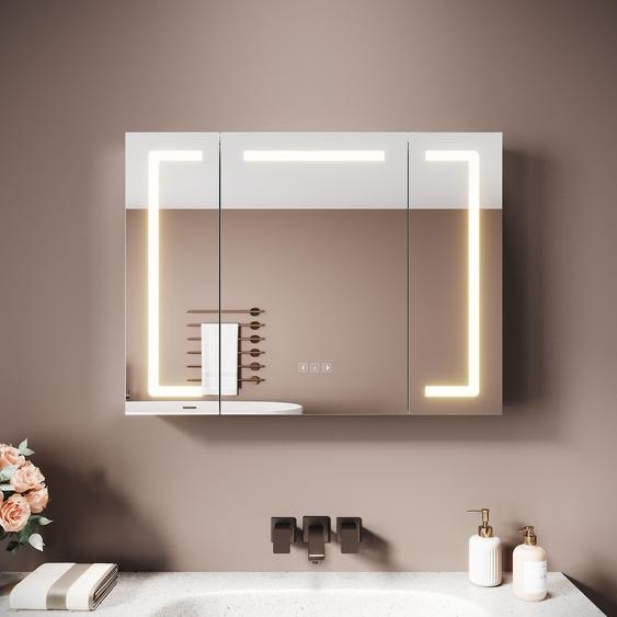 Sonni Armoire à glace en aluminium à trois portes 80 x 60 x 12,5 cm argent clair Fonction Power-Off-Memory antibuée Trois températures de couleur Bluetooth