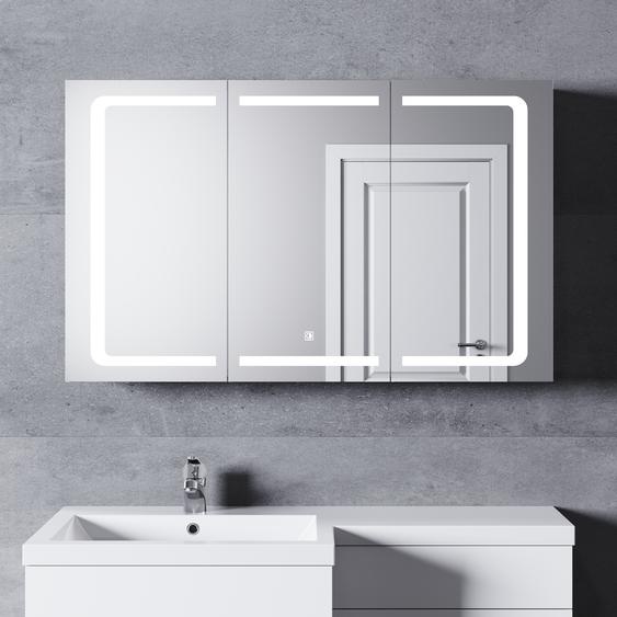 SONNI Armoire de toilette 3 portes en inox 105x65cm avec Touch switch LED éclairage 3 couleurs charnière sans fil design avec prise rasoir