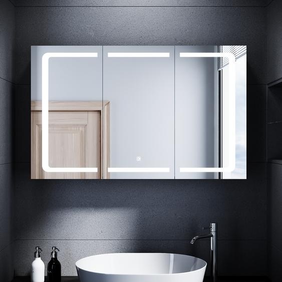 SONNI Armoire de toilette en inox avec tablette et éclairage3 portes Armoire de salle de bainavec prise rasoir 105x65x13cm