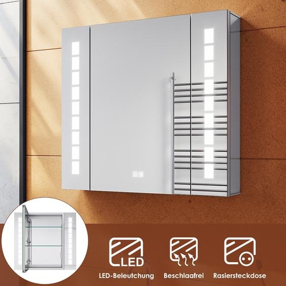 SONNI armoire de toilette LED en aluminium avec interrupteur tactile & prise de courant & fonction anti-buée 65x60x13.3cm