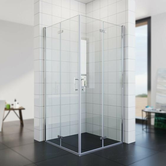 SONNI Cabine de douche 80x80 accès dangle douche 180 salle de bain douche dangle porte battante porte pliante 6mm NANO verre H:195cm