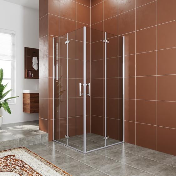 SONNI Cabine de douche accès dangle LxPxH : 100x80x195 cm Porte battante Porte pliante nano verre Porte pliante pivotante