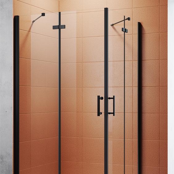 SONNI Cabine de douche noire accès dangle Porte de douche à charnière Nano verre Cabine de douche accès dangle 90x100x195cm 6mm ESG-Sicherheitsglas