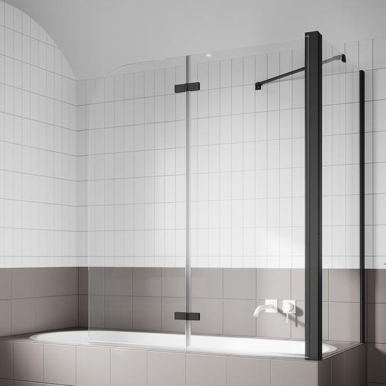 SONNI Largeur 120cm Panneau de baignoire Panneau de baignoire pliable en 2 parties, noir, NANO Verre de sécurité trempé avec nano-revêtement, pour salle de bains