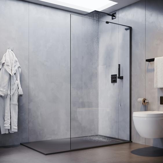 SONNI NANO Douche à litalienne Avec verre trempé & film anti-éclats & barre de stabilisation en L noire Cabines de douche 120 x 200 cm