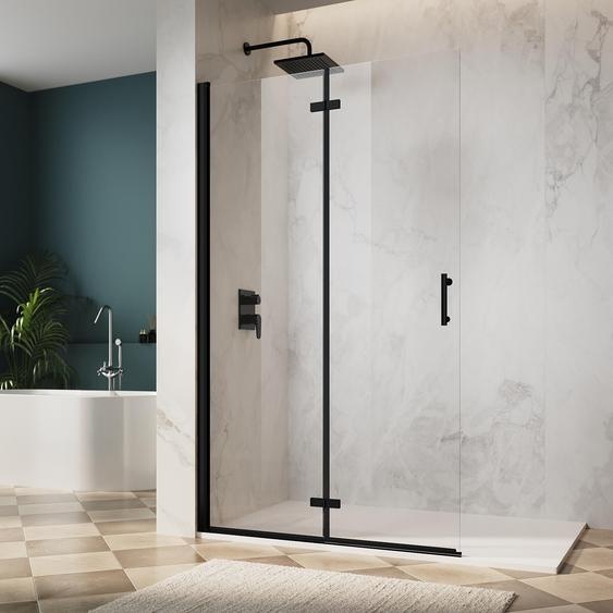SONNI Noir Paroi de douche 120x195cm Porte pliante Porte de douche dangle 6mm NANO verre clair Porte pliante pivotante Accès dangle Salle de bains
