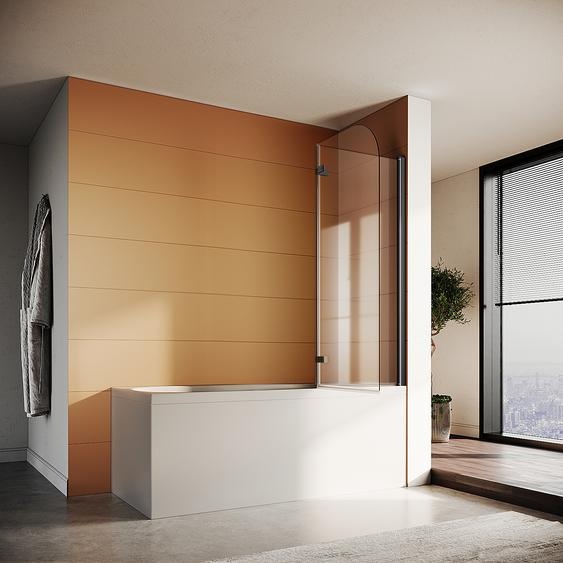 SONNI Panneau de baignoire, 120x140cm Paroi de douche pliable en noir NANO verre de 6mm avec nano-revêtement