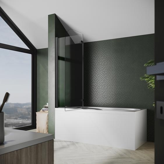 SONNI Panneau de baignoire, 120x140cm Paroi pliante, Paroi de douche pliante, NANO 6mm verre noir Pare-douche