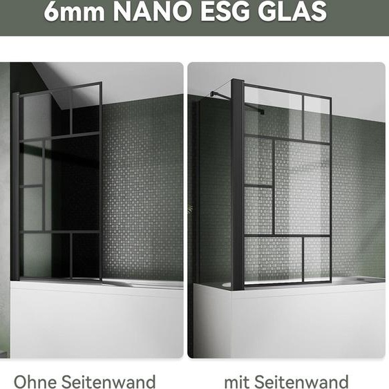 SONNI Panneau de baignoire 80x140cm Paroi de douche pour baignoire Pliable,douche,NANO verre ESG