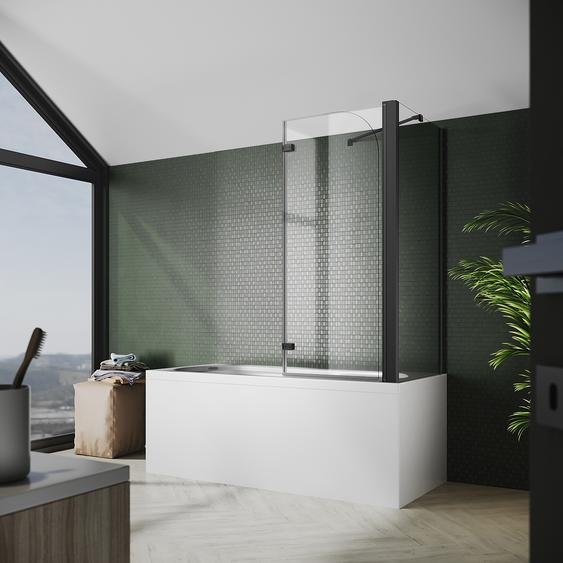 SONNI Panneau pour baignoire 120x140cm 2 pièces Paroi de douche pliante Paroi de douche pliante avec paroi latérale NANO 6mm verre noir