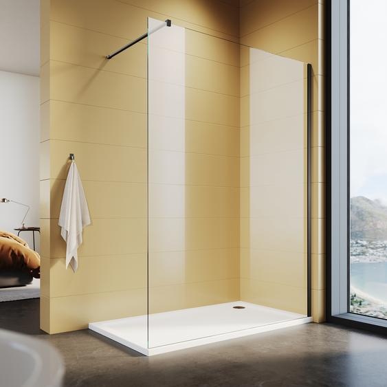 SONNI Paroi de douche 140x200cm Walk in Paroi de douche, profilé noir, avec stabilisateur avec nano revêtement