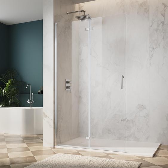 SONNI Paroi de douche argentée claire 80x195cm Porte pliante Porte de douche accès dangle 6mm NANO verre clair Porte pliante pivotante Accès dangle Salle de bains