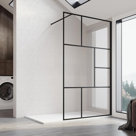 SONNI Paroi de douche Walk In douche 120x200 cm Paroi de douche 8mm verre clair avec nano-revêtement Paroi de douche avec stabilisateur Noir