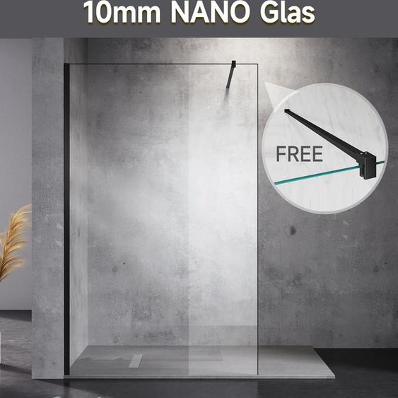 SONNI Paroi de douche Walk In douche 140x200 cm Paroi de douche 10mm Nano verre Paroi de douche avec stabilisateur Noir