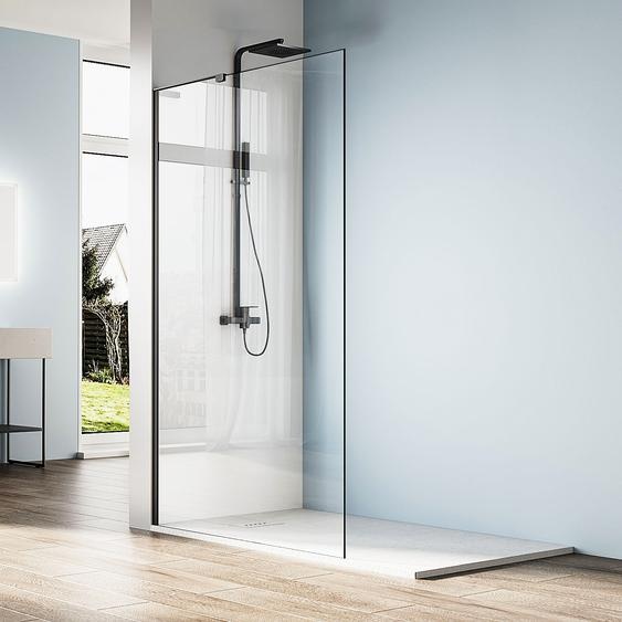 SONNI Paroi de douche Walk in Paroi de douche noire, 120x200cm avec barre de maintien en L, 6mm NANO glass