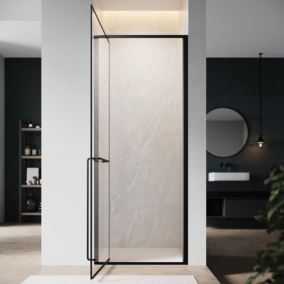 SONNI Porte de douche invisible à charnières, 80x195 cm, verre de sécurité de 6 mm, noir mat, porte de douche avec un seul mot