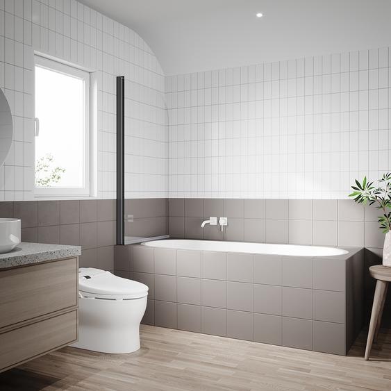 SONNI Rehausse de baignoire 80x140cm, paroi de douche rabattable noire, nano-verre 6mm ESG pour baignoires
