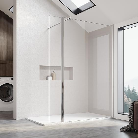 SONNI Walk-In Douches 110cm avec 8mm Nano revêtement Walk in Paroi de douche verre trempé de sécurité avec zone de réglage, hauteur 200cm avec paroi latérale pivotante de 30cm